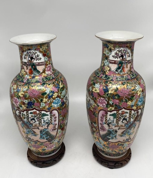 Antique paired vases with beauties