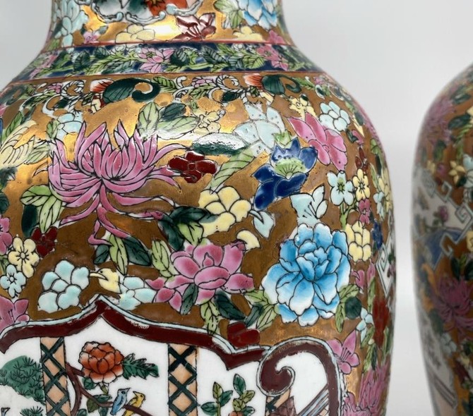 Antique paired vases with beauties