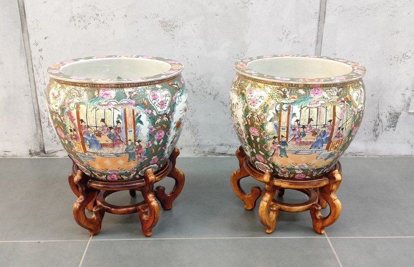 Antique pedestals with vases