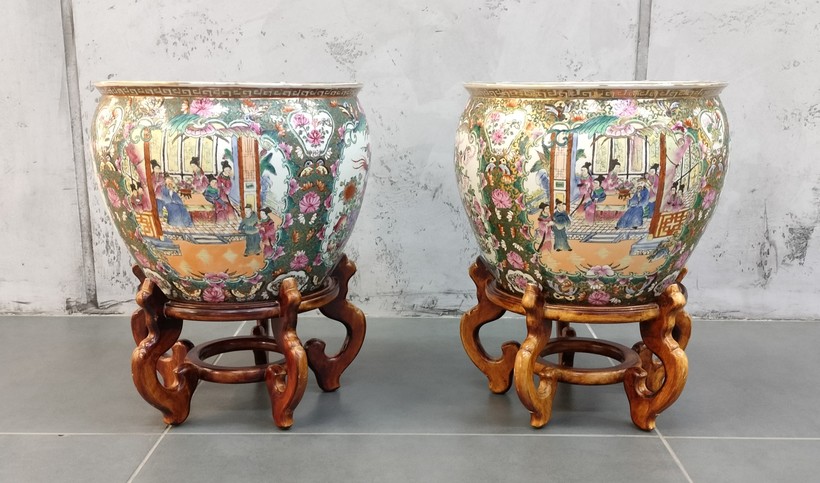 Antique pedestals with vases