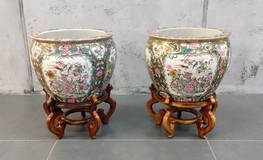 Antique pedestals with vases