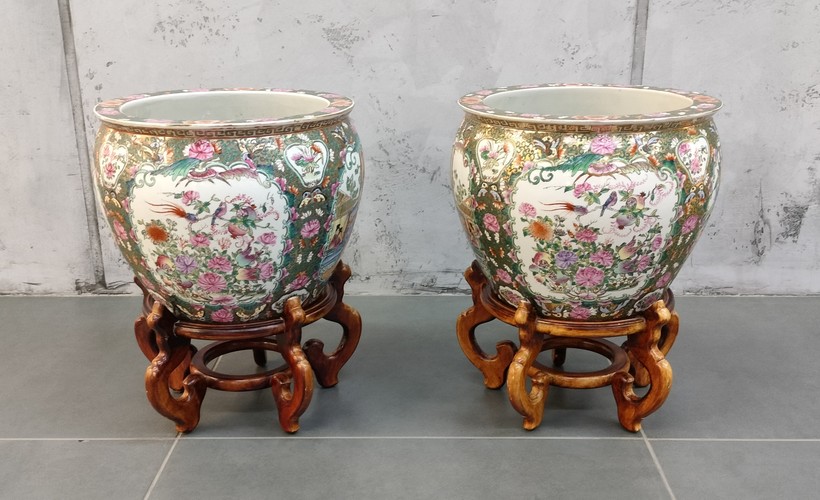 Antique pedestals with vases