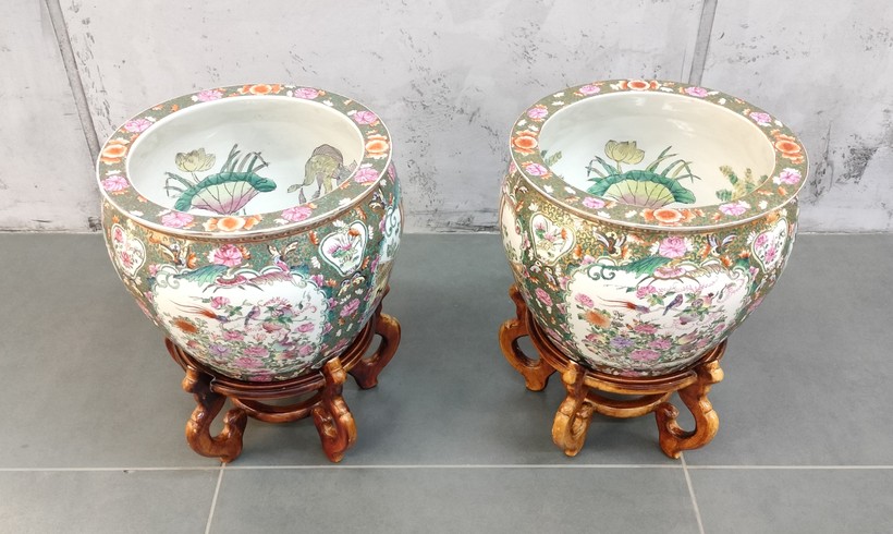 Antique pedestals with vases