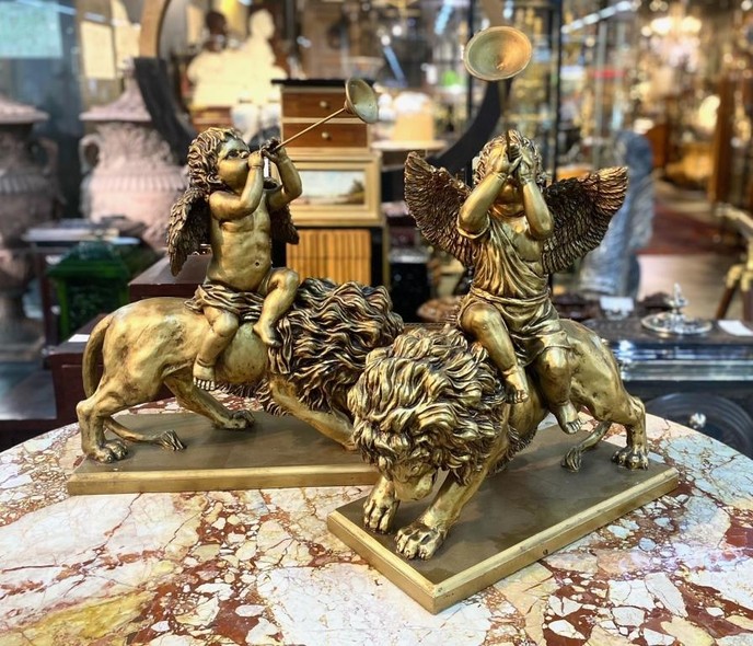 Antique sculpture "Putti on lions”