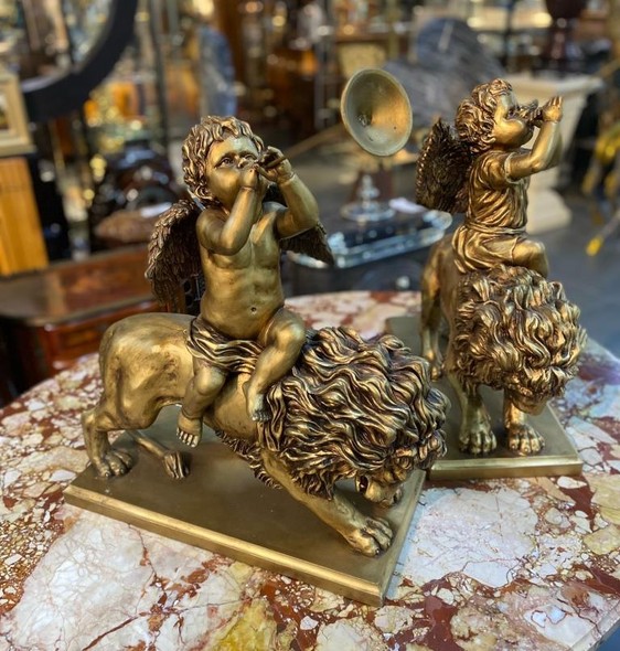 Antique sculpture "Putti on lions”