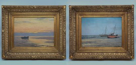 Antique paired paintings with seascapes