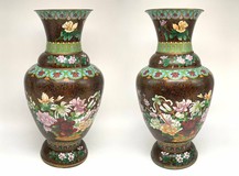 Antique paired vases,
"Chrysanthemums", cloisonne