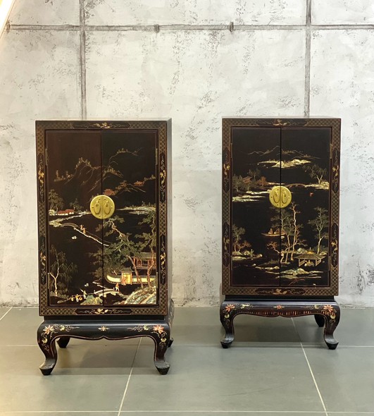 Antique paired cabinets in oriental style