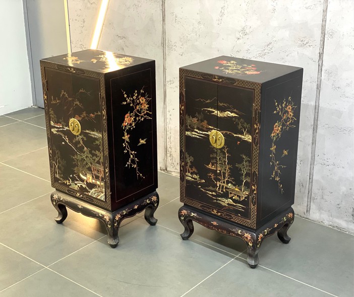 Antique paired cabinets in oriental style