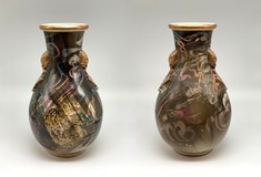 Antique paired Satsuma vases,
Kyoto workshops