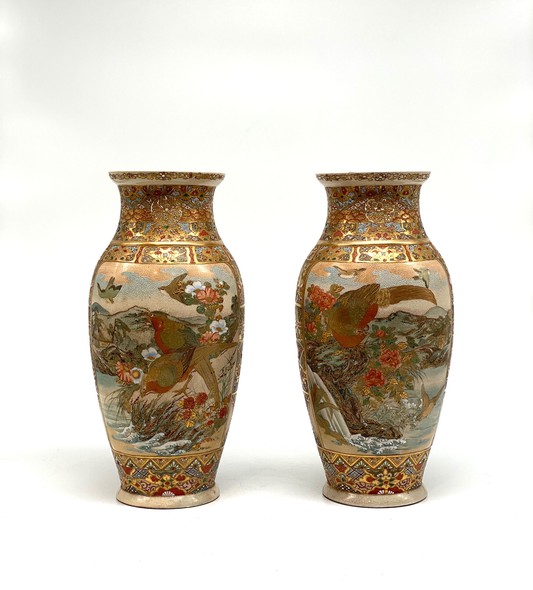 Antique paired vases, Satsuma