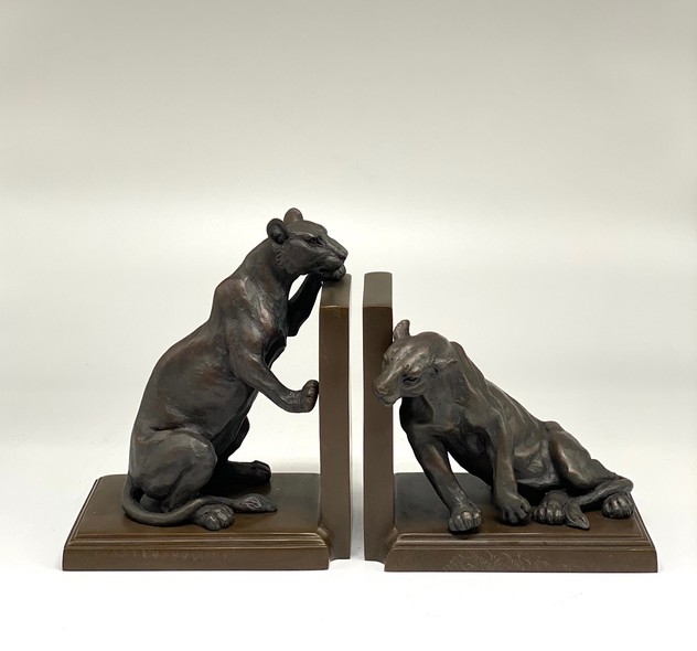 Antique bookends "Lionesses"