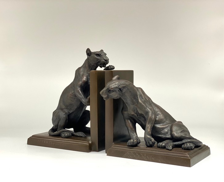 Antique bookends "Lionesses"