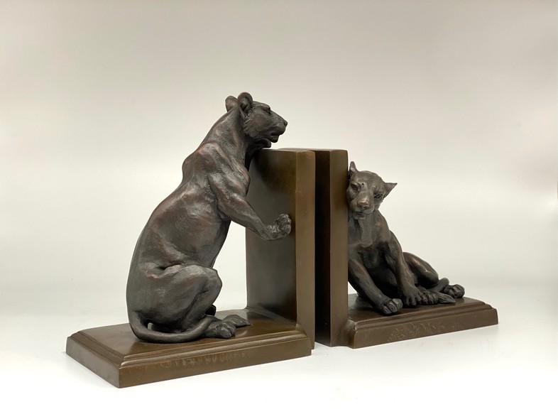 Antique bookends "Lionesses"