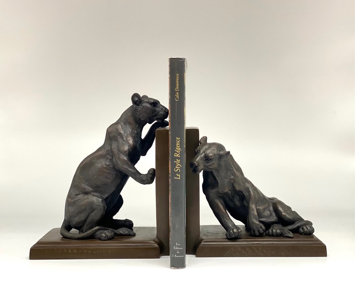 Antique bookends "Lionesses"