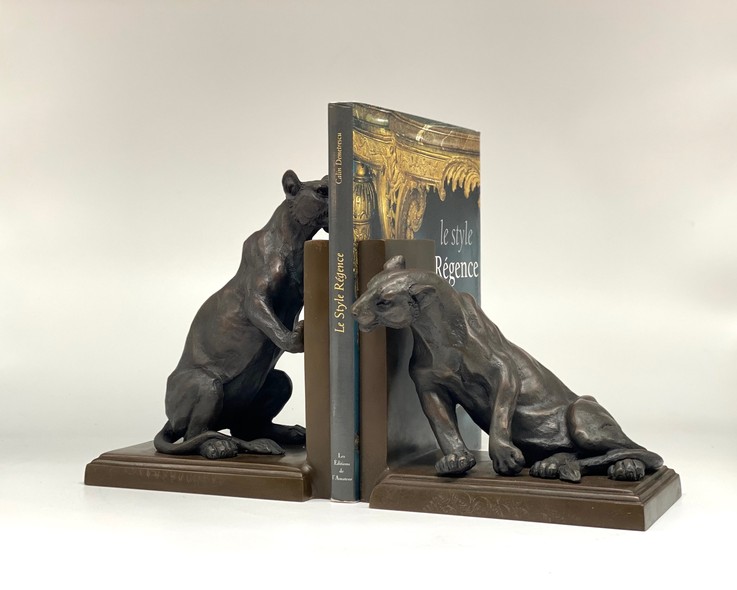 Antique bookends "Lionesses"