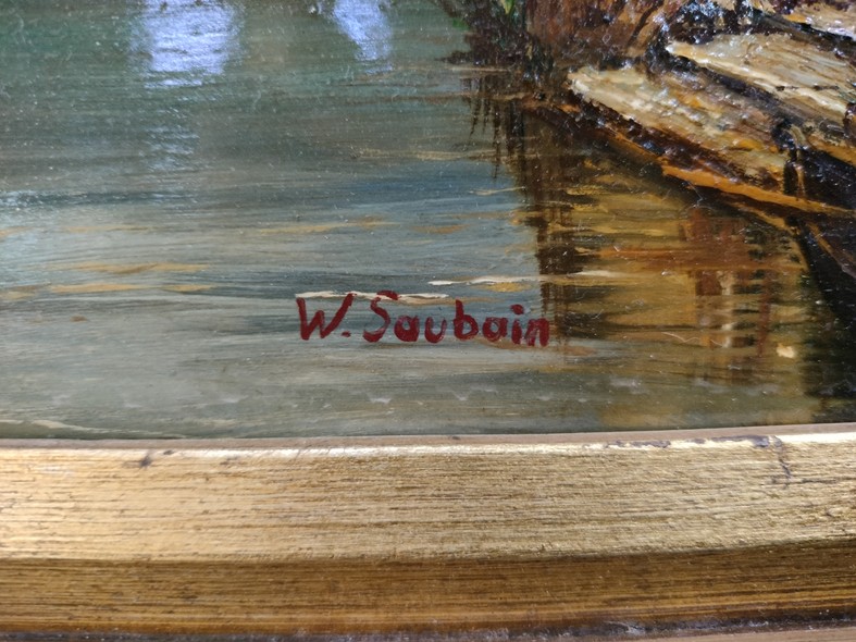 Antique painting "Mediterranean Port."