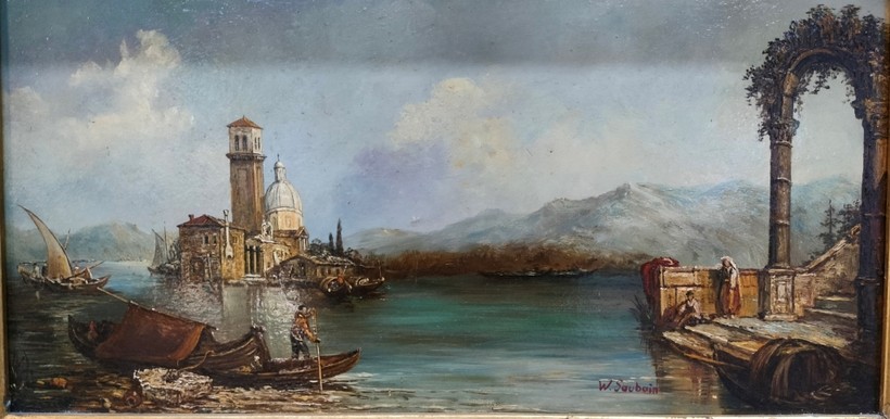 Antique painting "Mediterranean Port."