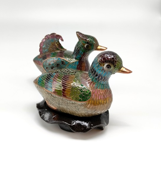 Антикварная парная скульптура «Утки мандаринки»