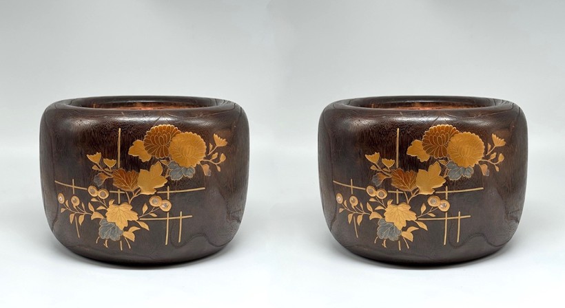 Antique paired hibachi vases