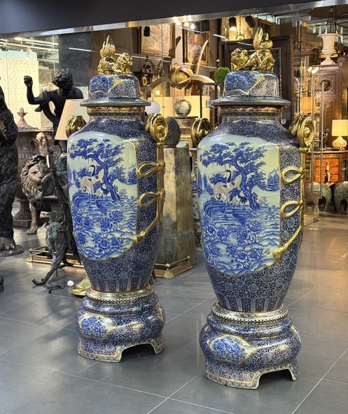 Vintage
paired Cranes vases