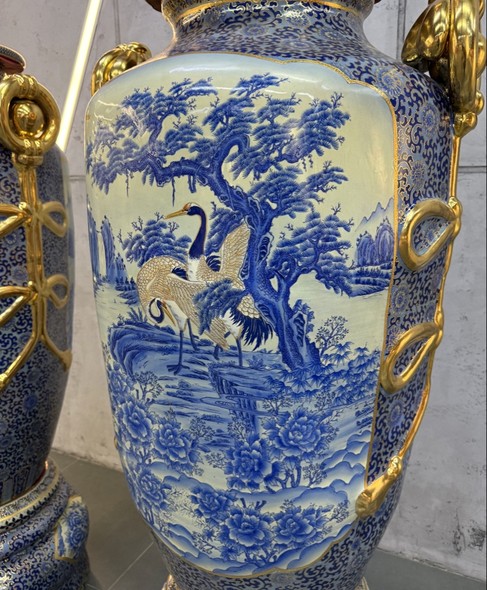 Vintage
paired Cranes vases