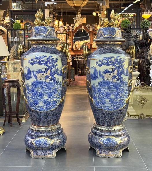 Vintage
paired Cranes vases