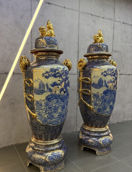 Vintage
paired Cranes vases