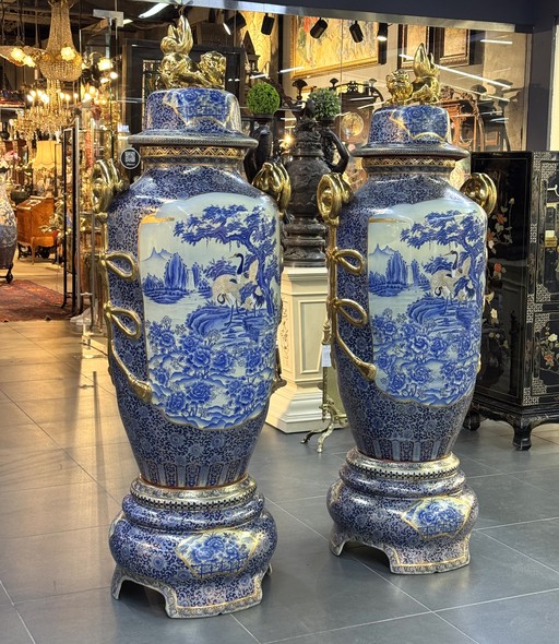 Vintage
paired Cranes vases