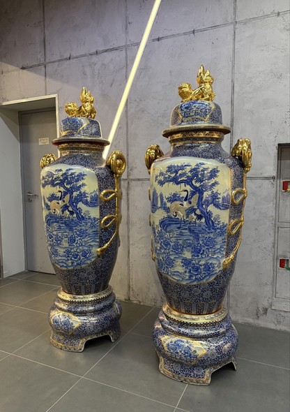 Vintage
paired Cranes vases