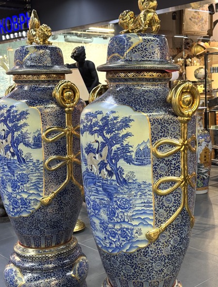 Vintage
paired Cranes vases