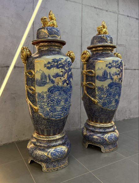 Vintage
paired Cranes vases