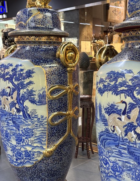 Vintage
paired Cranes vases