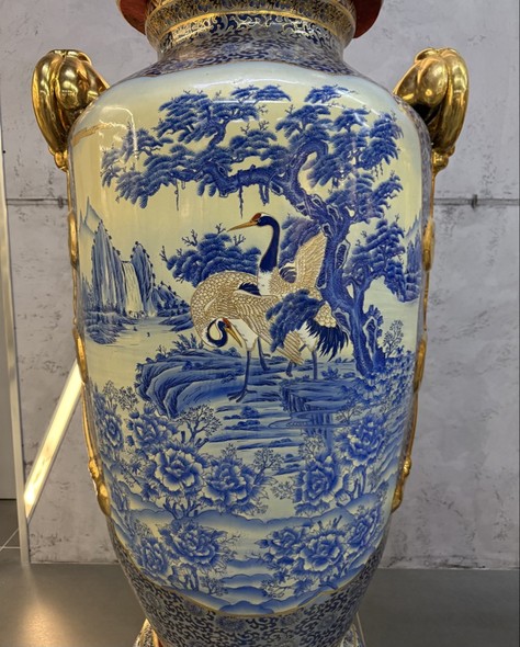 Vintage
paired Cranes vases