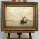 Antique painting "Mill with a Boat"