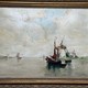 Antique painting "Mill with a Boat"