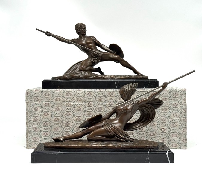 Винтажная скульптурная композиция «Воин и амазонка»