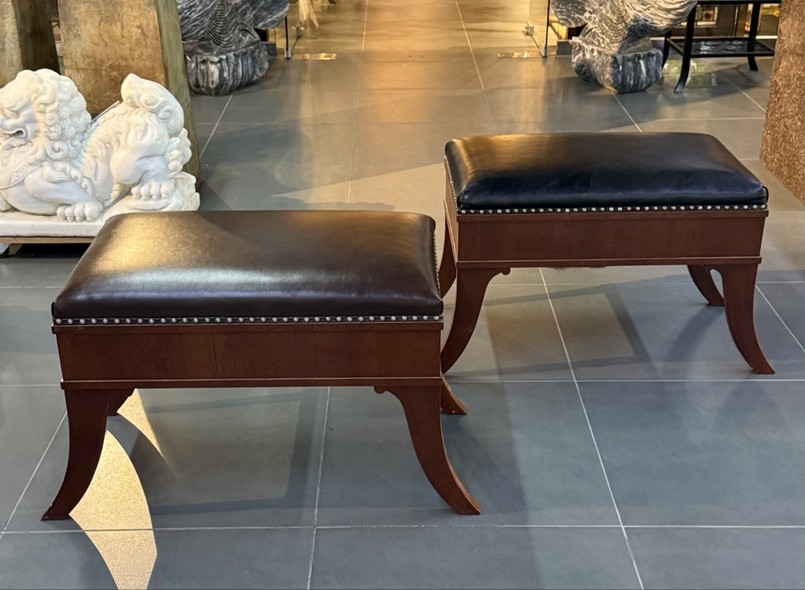 Antique brown leather banquette