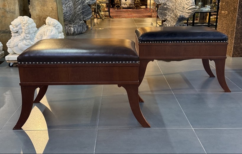 Antique brown leather banquette