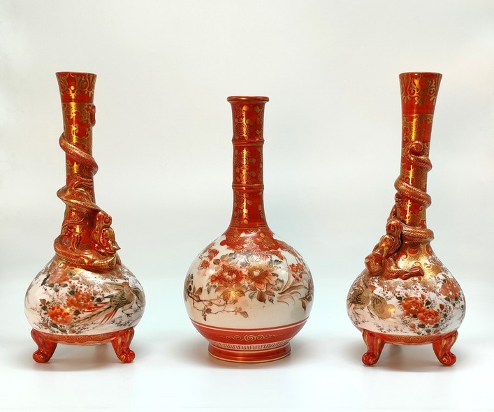 Antique set of three small vases
