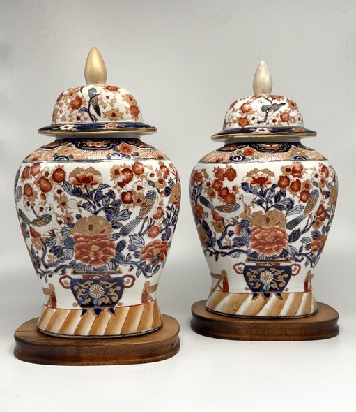 Antique pair of Imari-style vases