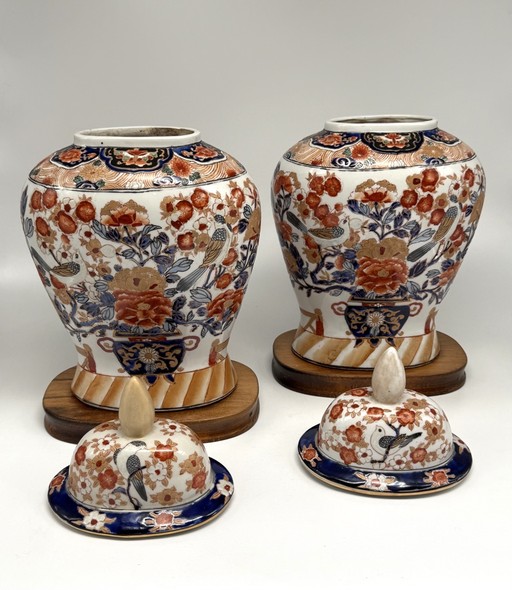 Antique pair of Imari-style vases