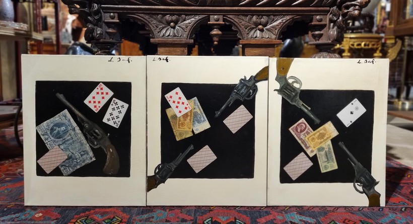 Paintings "Cards, money, two barrels"