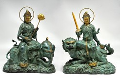 Paired sculptures of "Bodhisattvas"/
"Manjushri and Samantabhadri"