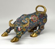 Antique sculptures "Attacking bull" cloisonne, China