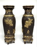Paired oriental vases
with dragons and Bodhisattvas