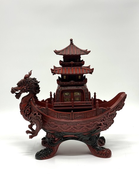 Antique sculpture, "Dragon Boat with Pagoda."