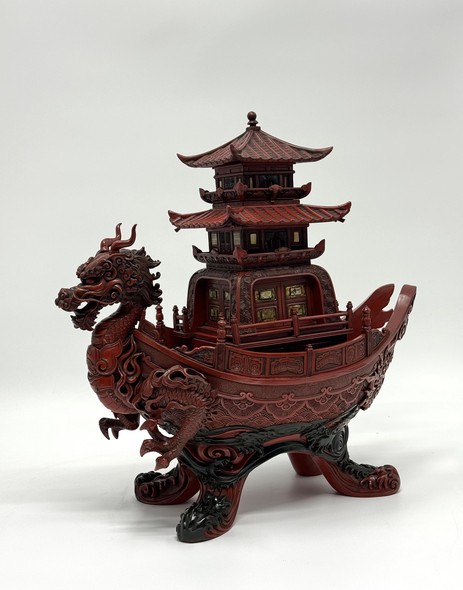 Antique sculpture, "Dragon Boat with Pagoda."