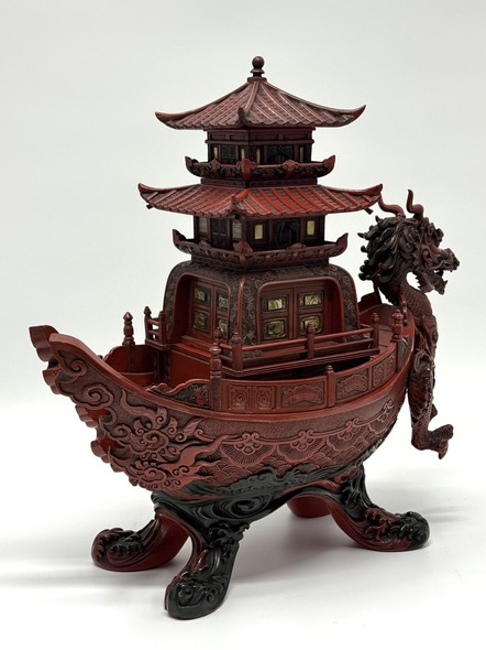 Antique sculpture, "Dragon Boat with Pagoda."