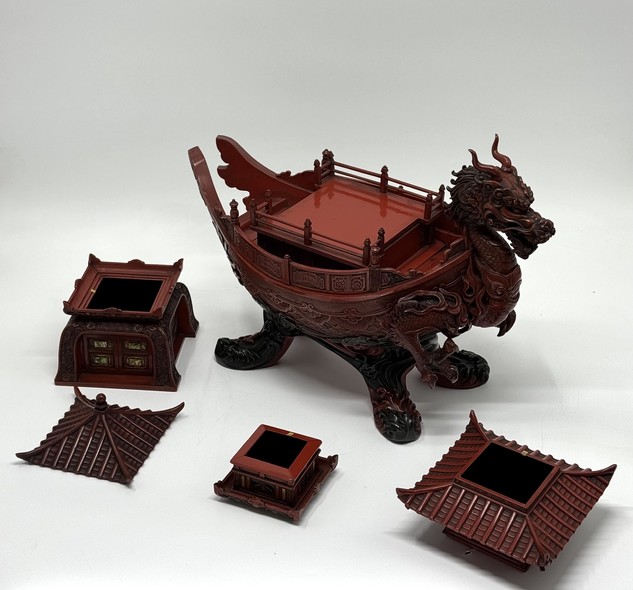 Antique sculpture, "Dragon Boat with Pagoda."